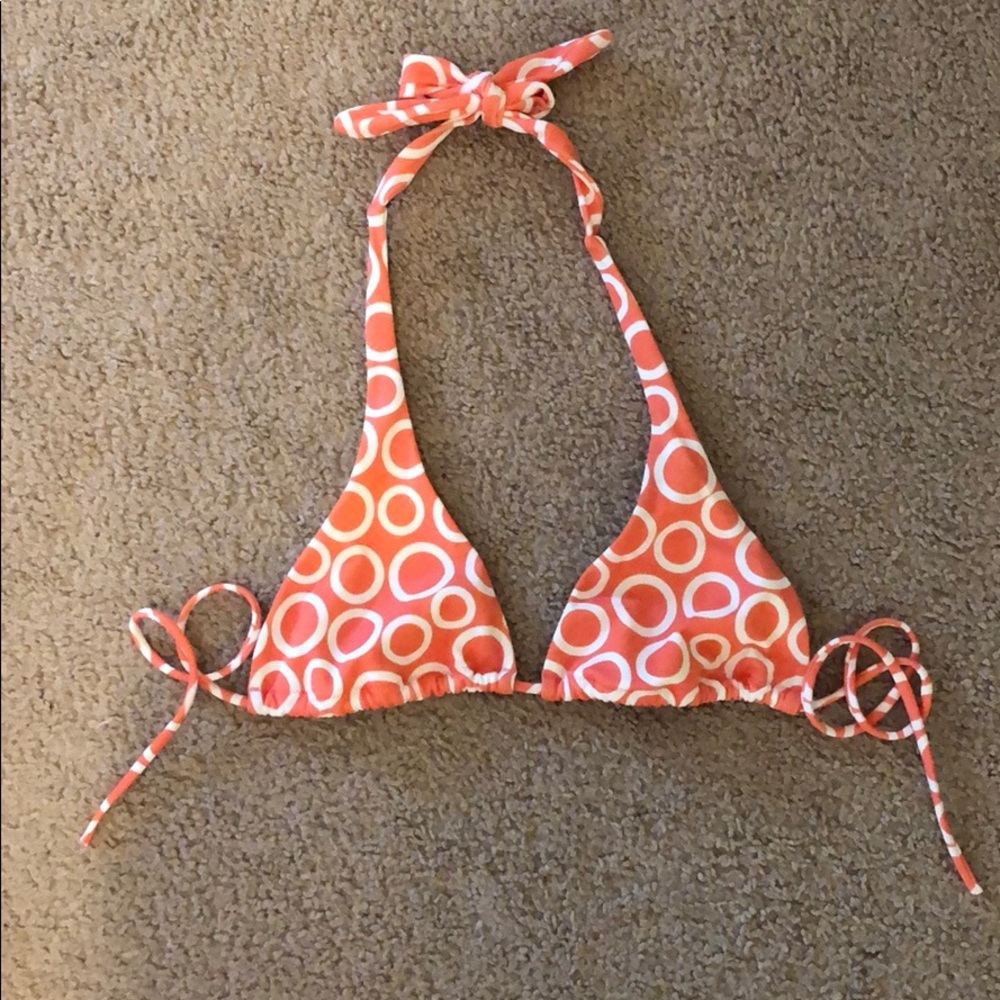 VS Coral with White Rings Triangle Bikini Top, S